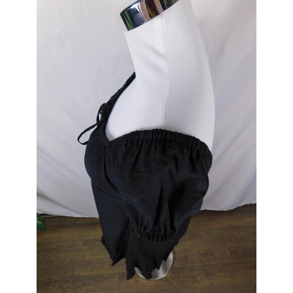 No Boundaries Medium Black Puff Sleeve Mini Dress Ruffle Hem Boho Witch - Picture 5 of 13